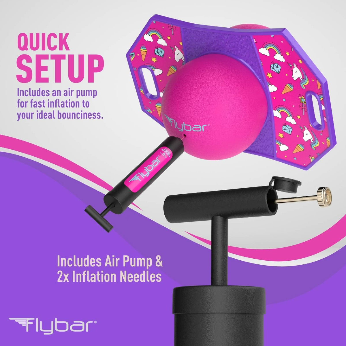 Flybar anti-slip deck keeps feet secure during jumping sessions.