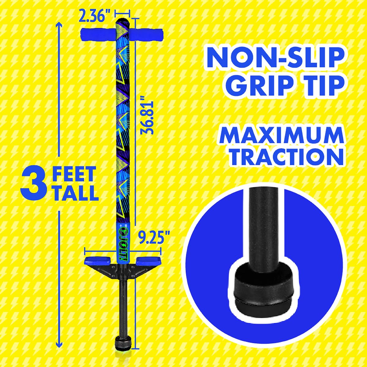 Flybar Jolt pogo stick used during outdoor play in backyard