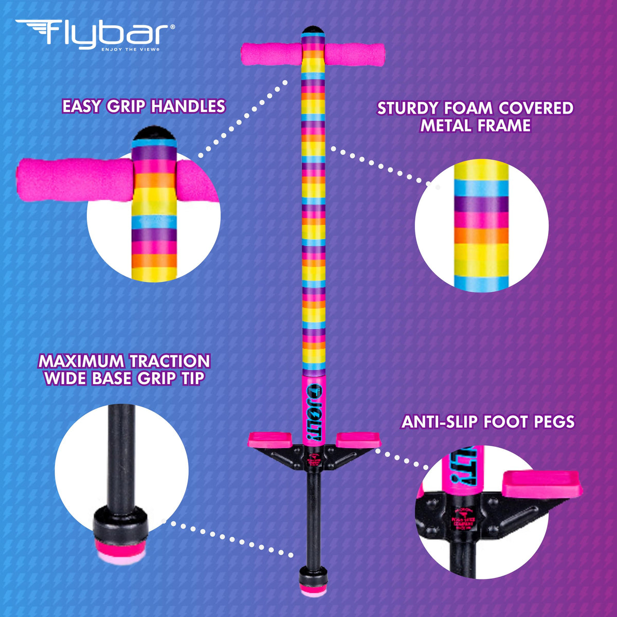 Rainbow Flybar Jolt design appeals to kids and motivates active play