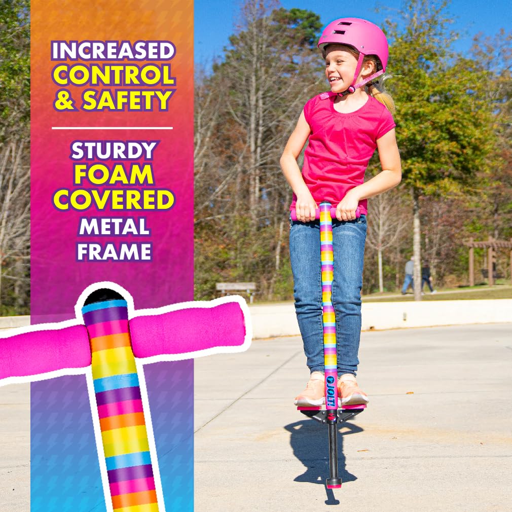 Flybar Jolt base with wide bounce tip enhances stability during jumps