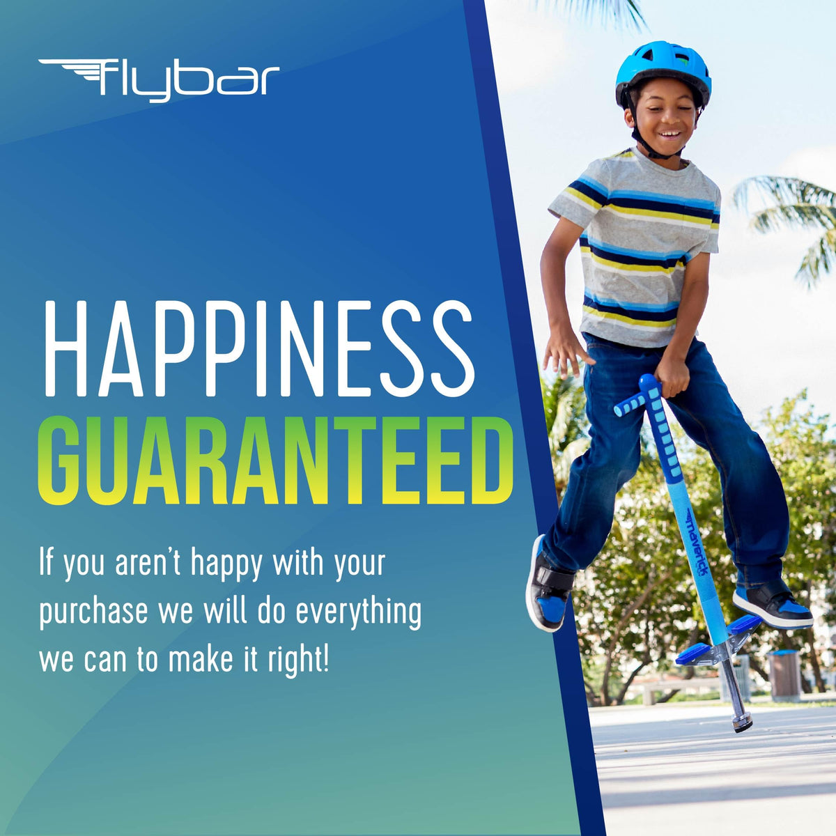 Kid jumping outdoors with Flybar Maverick pogo stick for outdoor play