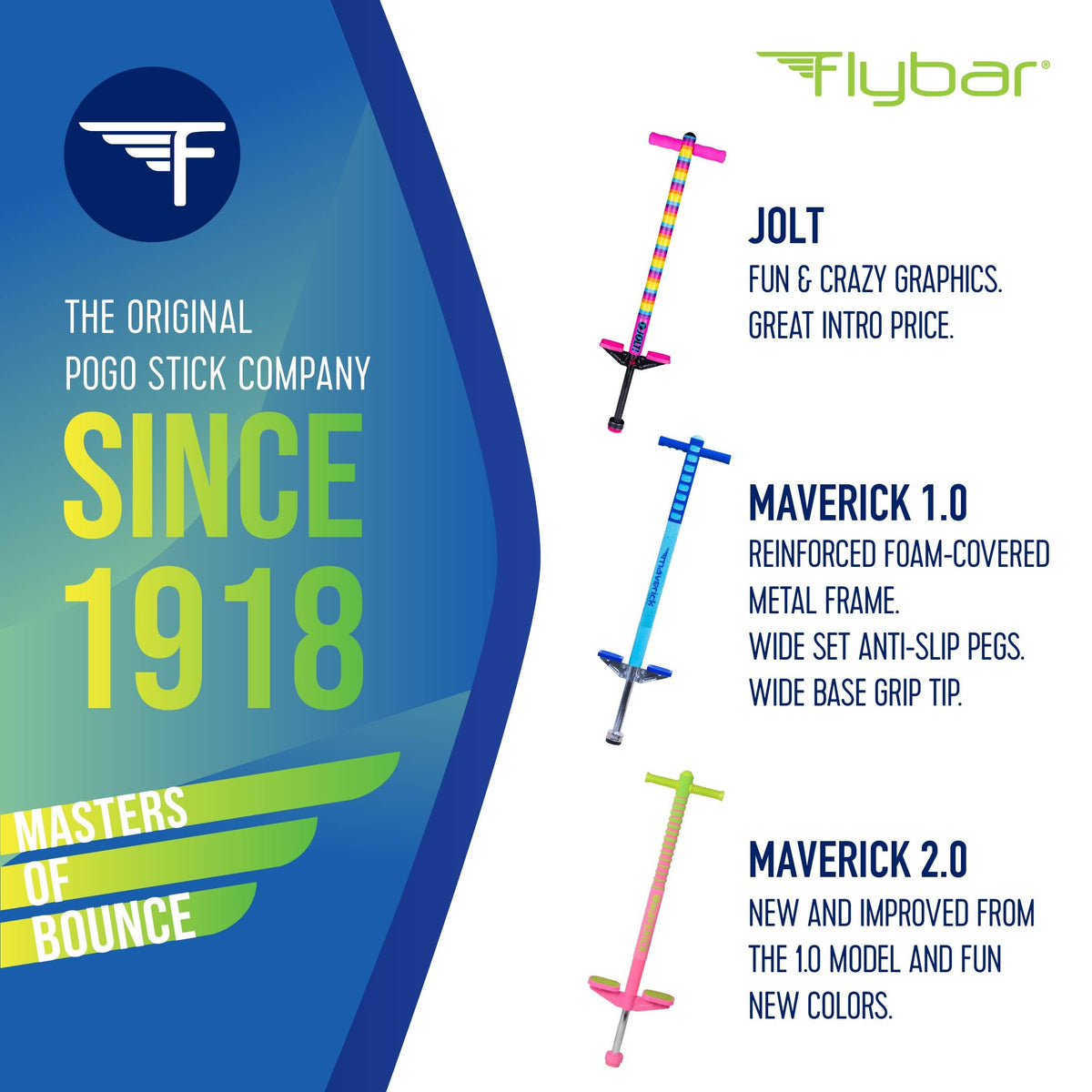 Maverick pogo stick features non-slip foot pads for stability