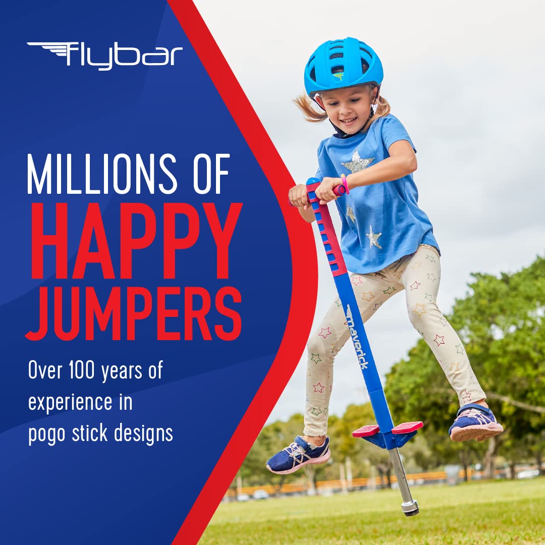Flybar Maverick wide bounce tip supports balance during outdoor hopping.