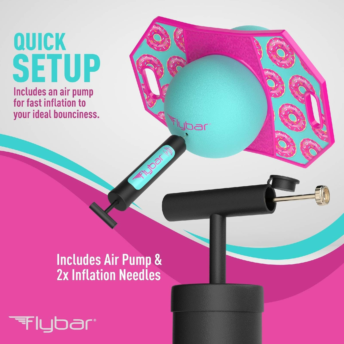 Indoor scene showing Flybar pogo ball compact design for easy storage.