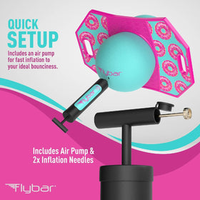 Indoor scene showing Flybar pogo ball compact design for easy storage.