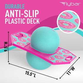 Flybar pogo ball with portable handle for convenient transport between spaces.