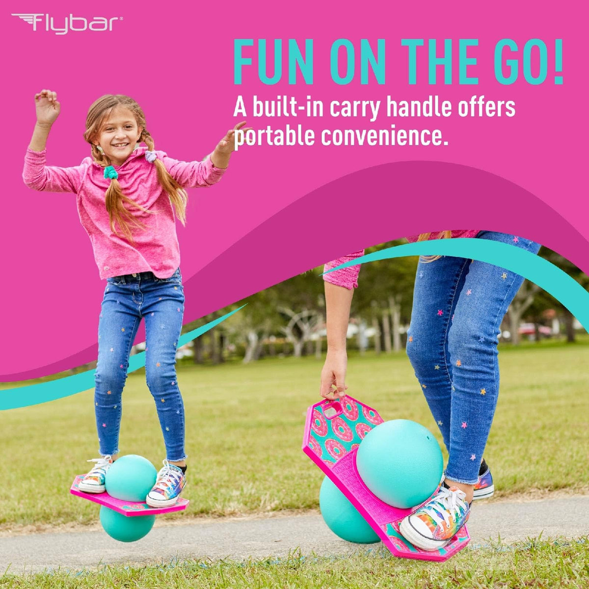 Flybar pogo ball with included pump for quick, easy inflation and setup.
