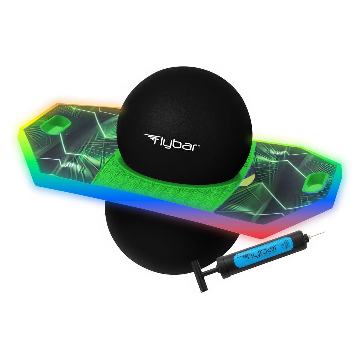 Flybar Pogo Glow Trick Ball on anti-slip deck ready for indoor or outdoor fun.