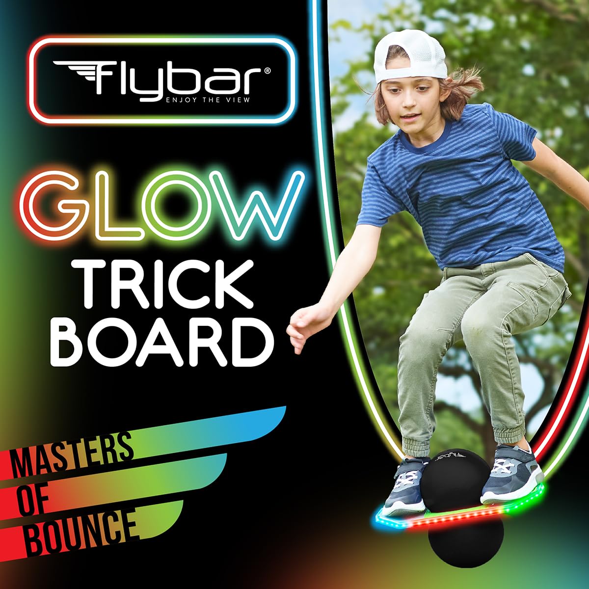Flybar Pogo Glow Trick Ball with pump enables quick setup.
