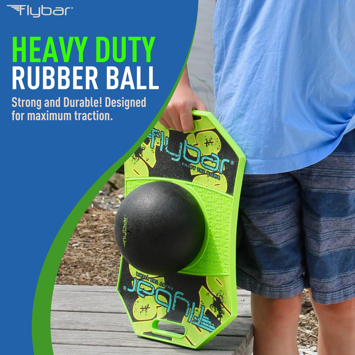 Flybar pogo trick ball's anti-slip deck keeps small feet secure during jump sessions.