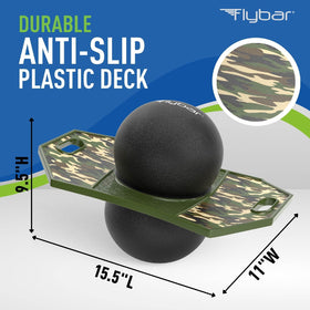 Flybar pogo trick ball camo side view highlights a durable deck