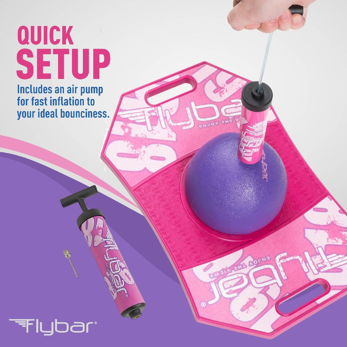Flybar Pogo Trick Ball Pink Berry 2 pump included for quick setup.