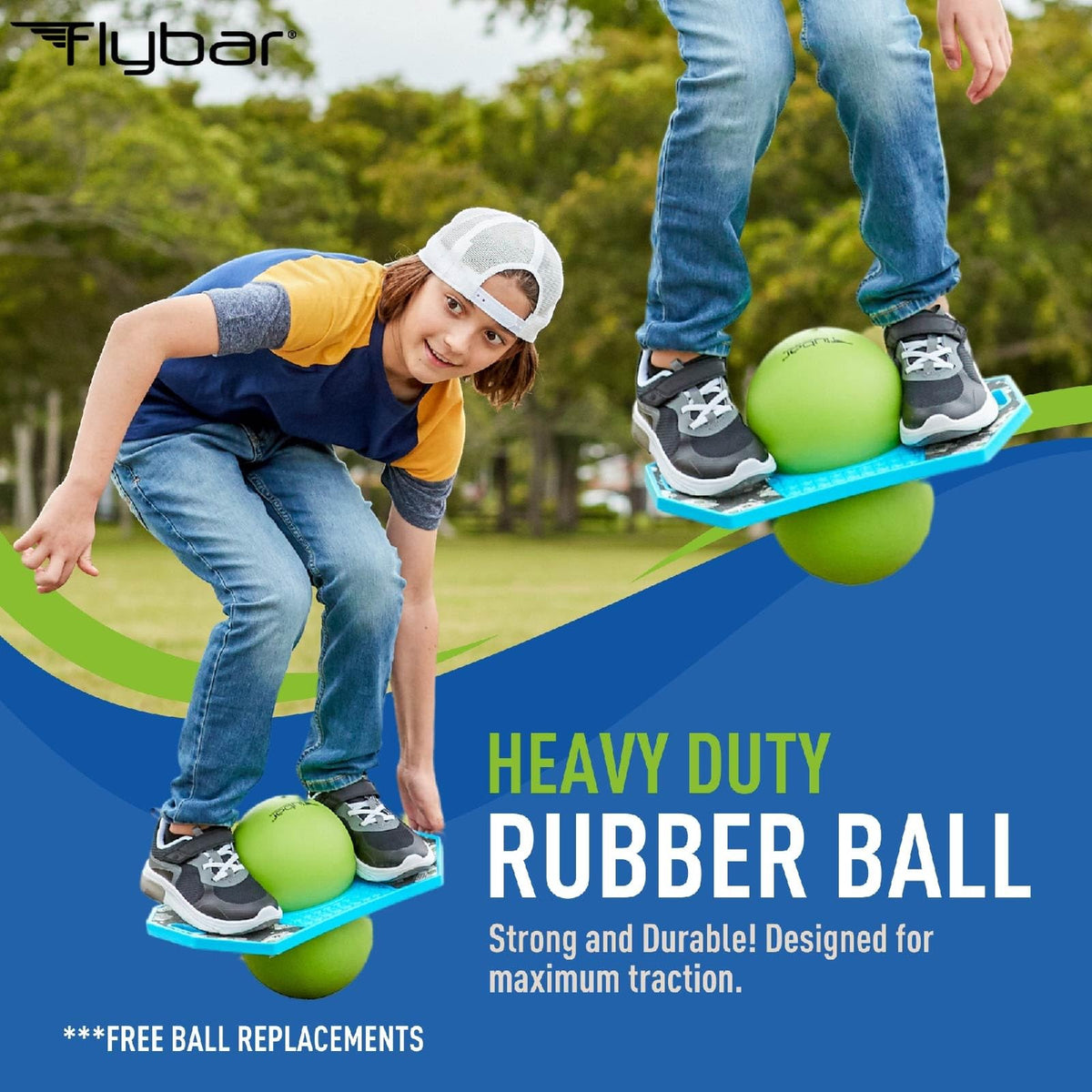 Flybar pogo trick ball being inflated, ready for bounce and family fun.