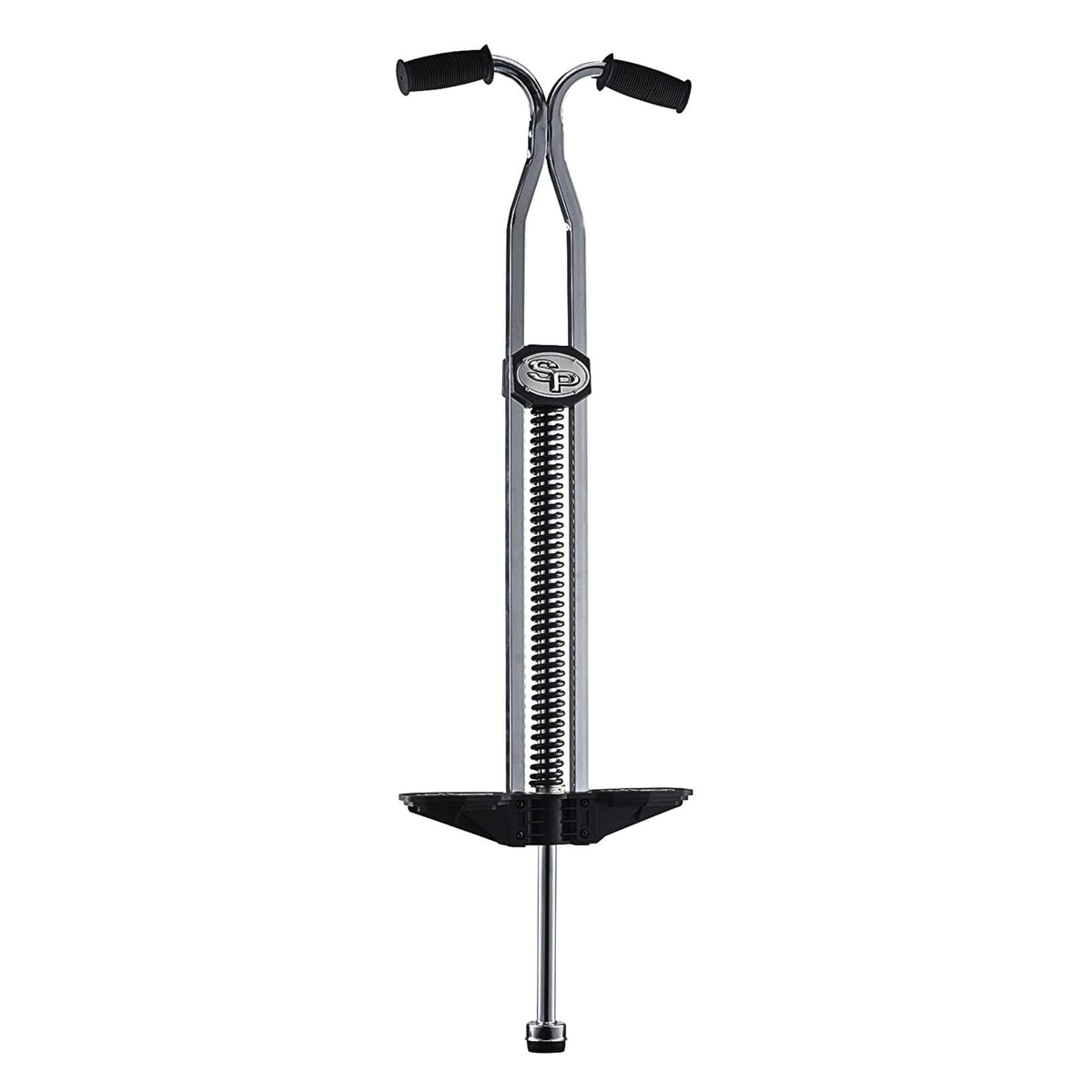 Flybar Super Pogo Stick steel frame provides durable stability for outdoor jumps.