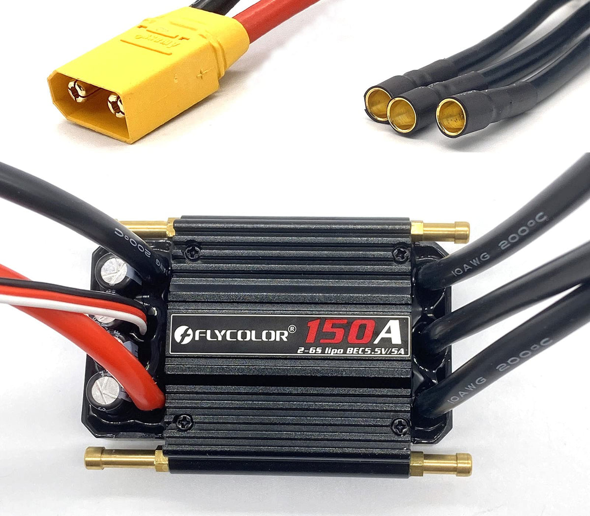 FLYCOLOR 150A ESC package contents for reliable RC boat setup.