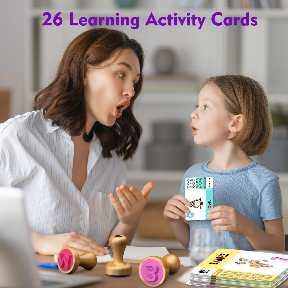 Flycoost activity cards guide letter and number practice with structured stamping activities.