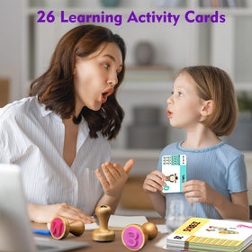 Flycoost activity cards guide letter and number practice with structured stamping activities.