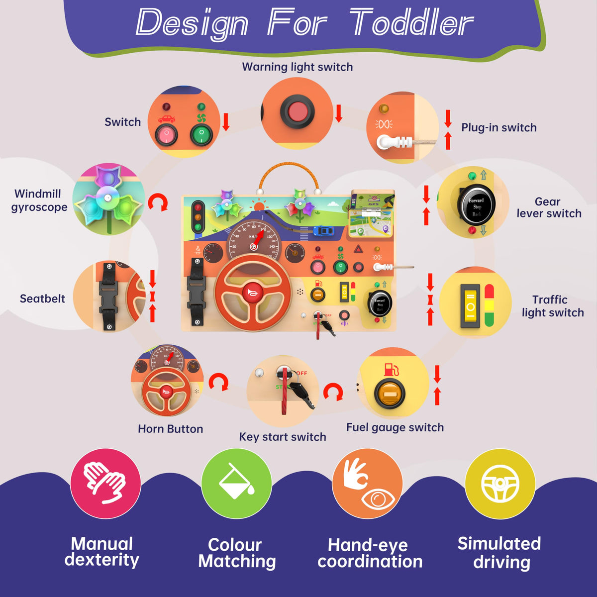 Flycoost Montessori-inspired activity board builds fine motor skills through hands-on tasks.