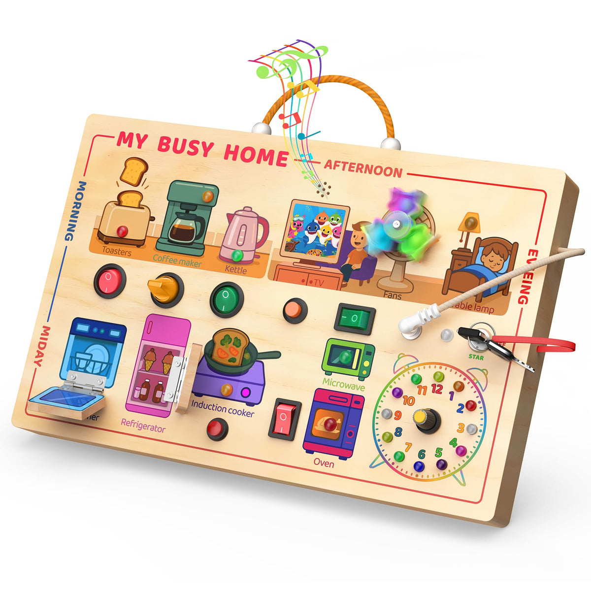 Flycoost My Busy Home kitchen controls promote fine motor skills through realistic play