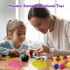 Flycoost safe ergonomic wooden stamps designed for easy grip by small hands.
