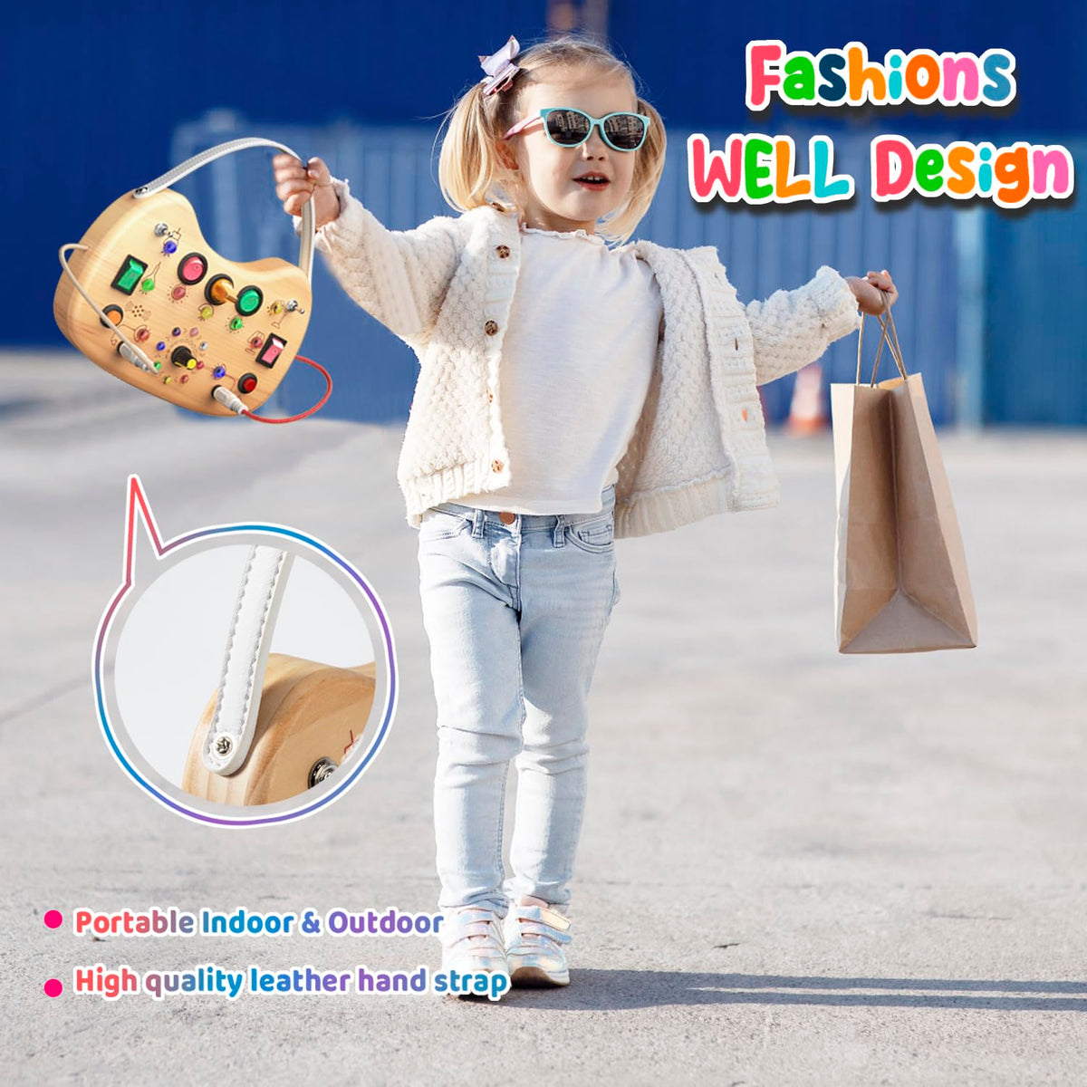 Flycoost toddler travel toy with LED lights supports multisensory engagement.