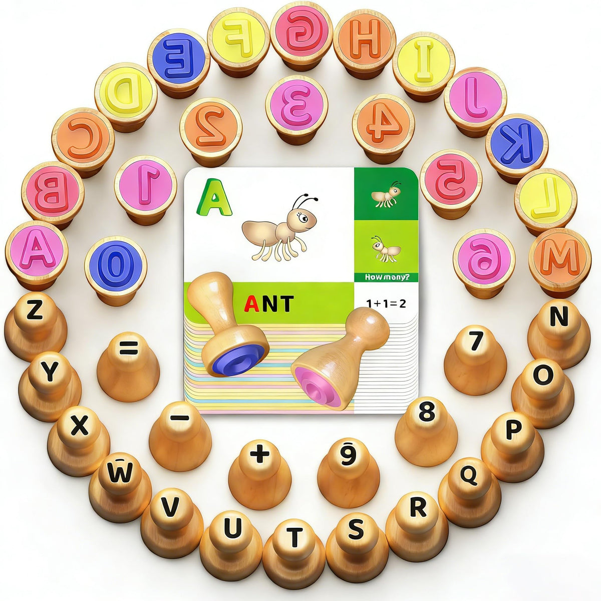 Flycoost wooden alphabet stamps for kids enhance letter recognition through hands-on stamping fun.