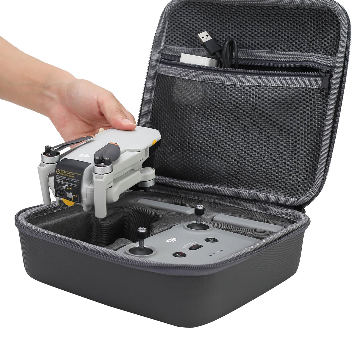Flyekist DJI Mini 4K case opened tray showing precise fit