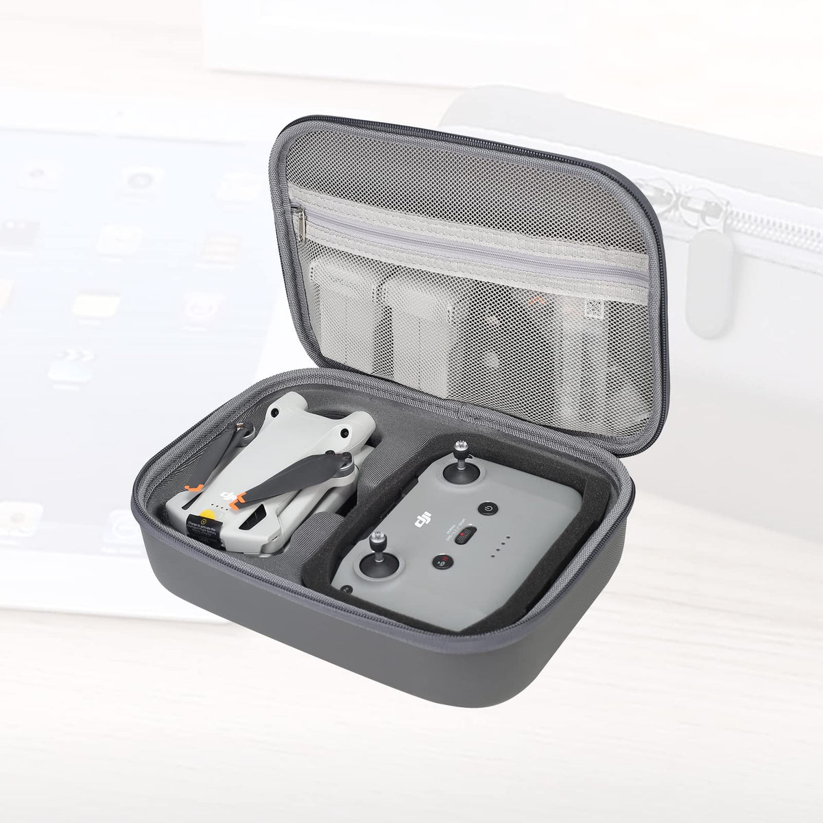 Flyekist Mini3 Pro case water-resistant surface helps guard equipment on trips.