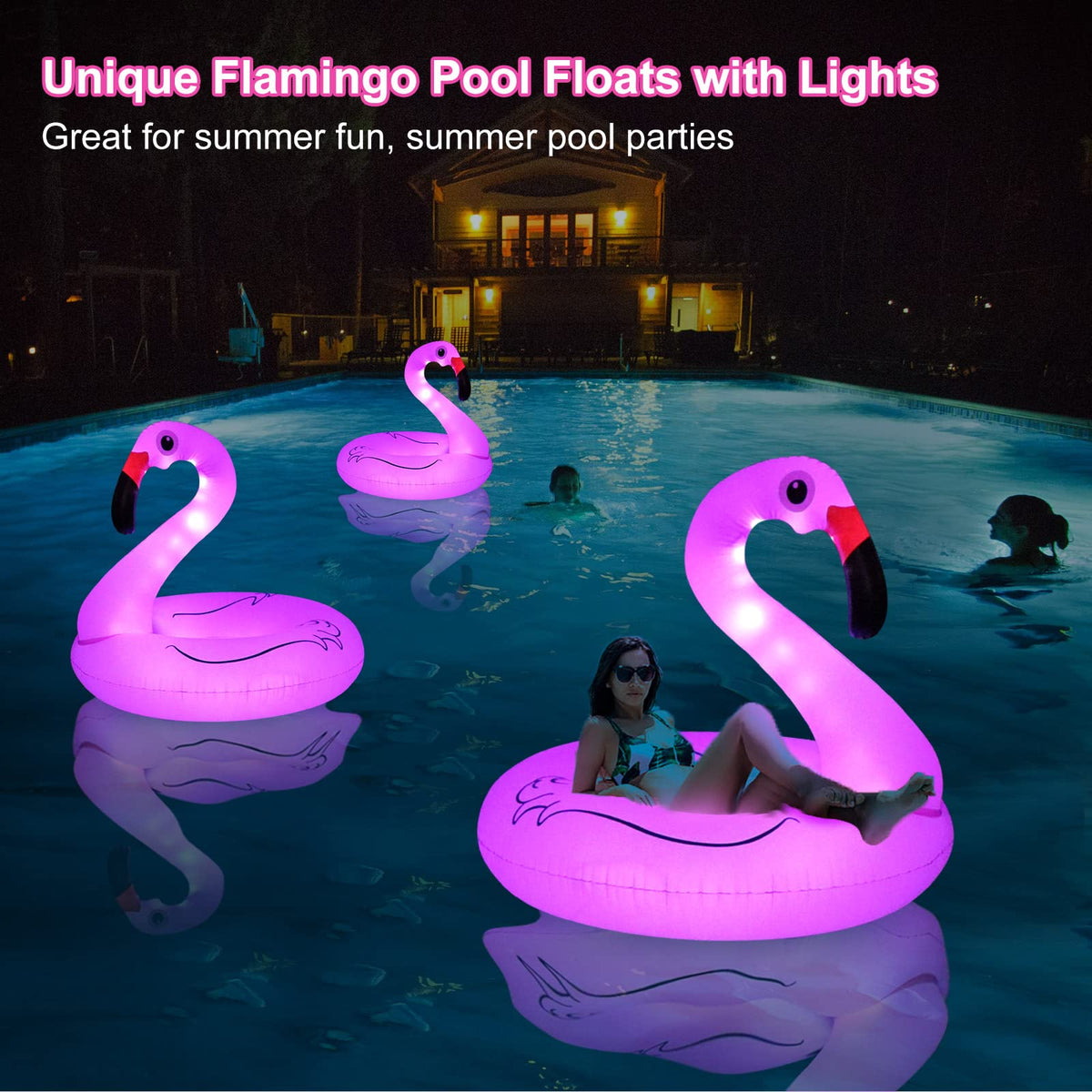 FlyfreeU colorful flamingo pool float adds visual appeal to pool parties.