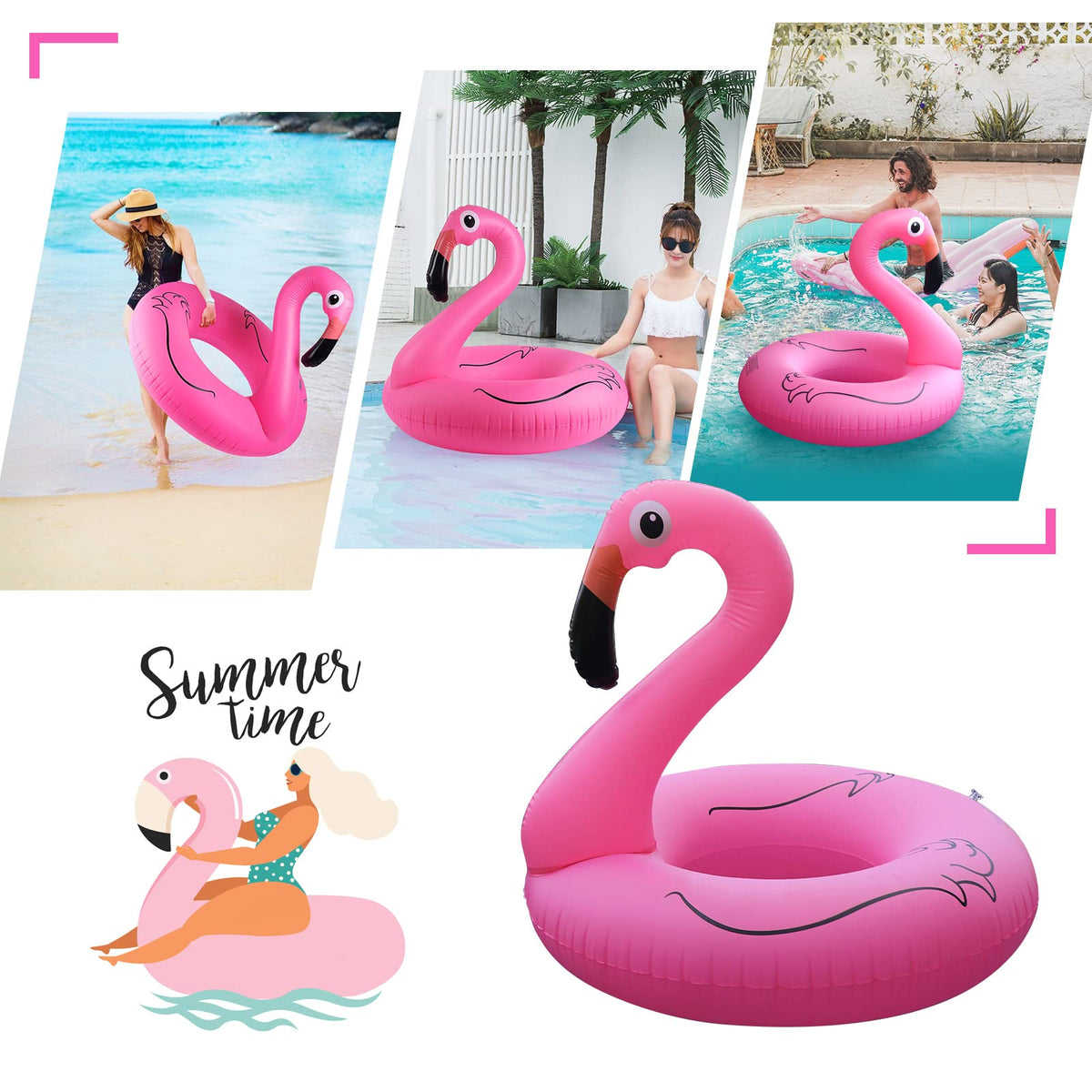 FlyfreeU portable inflatable flamingo pool float ideal for travel and storage.
