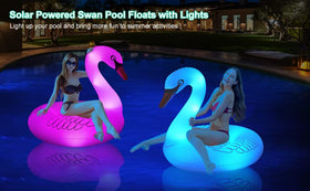 FlyfreeU Swan pool float deflates quickly for storage.