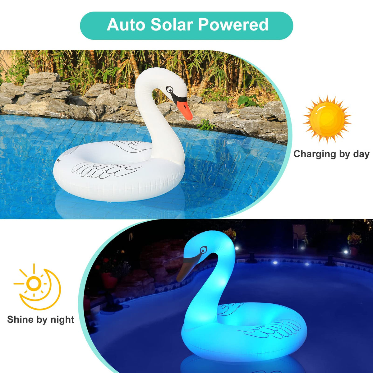 FlyfreeU Swan pool float close-up shows thick PVC durability.