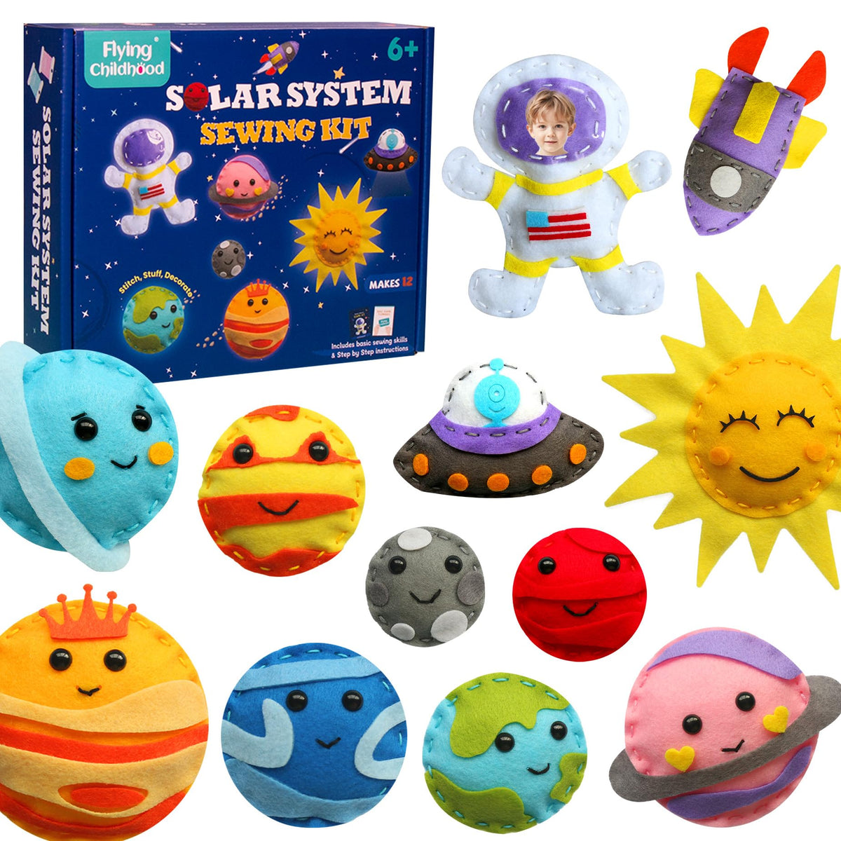 Flying Childhood Solar System kit set with felt planets for kid-friendly crafting