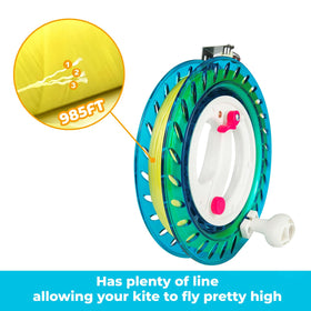 Flying Hoofer kite reel winder blue braided-string assembly highlighting high-tensile line.