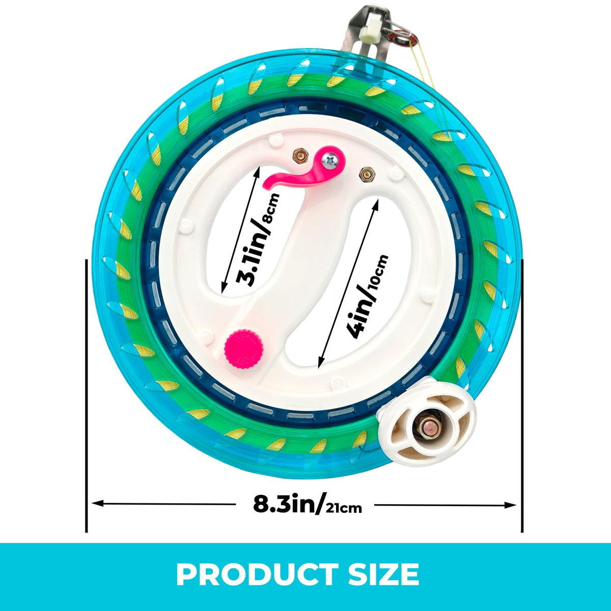 Flying Hoofer kite reel winder blue handle extended for comfortable wind setup.