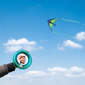 Flying Hoofer kite string reel 700ft green for smooth unwinding and control.