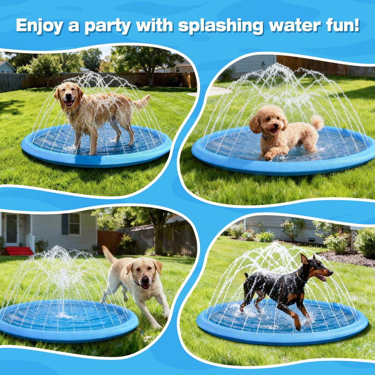 Flying Paws eco-friendly materials used for a safe outdoor dog splash pad.