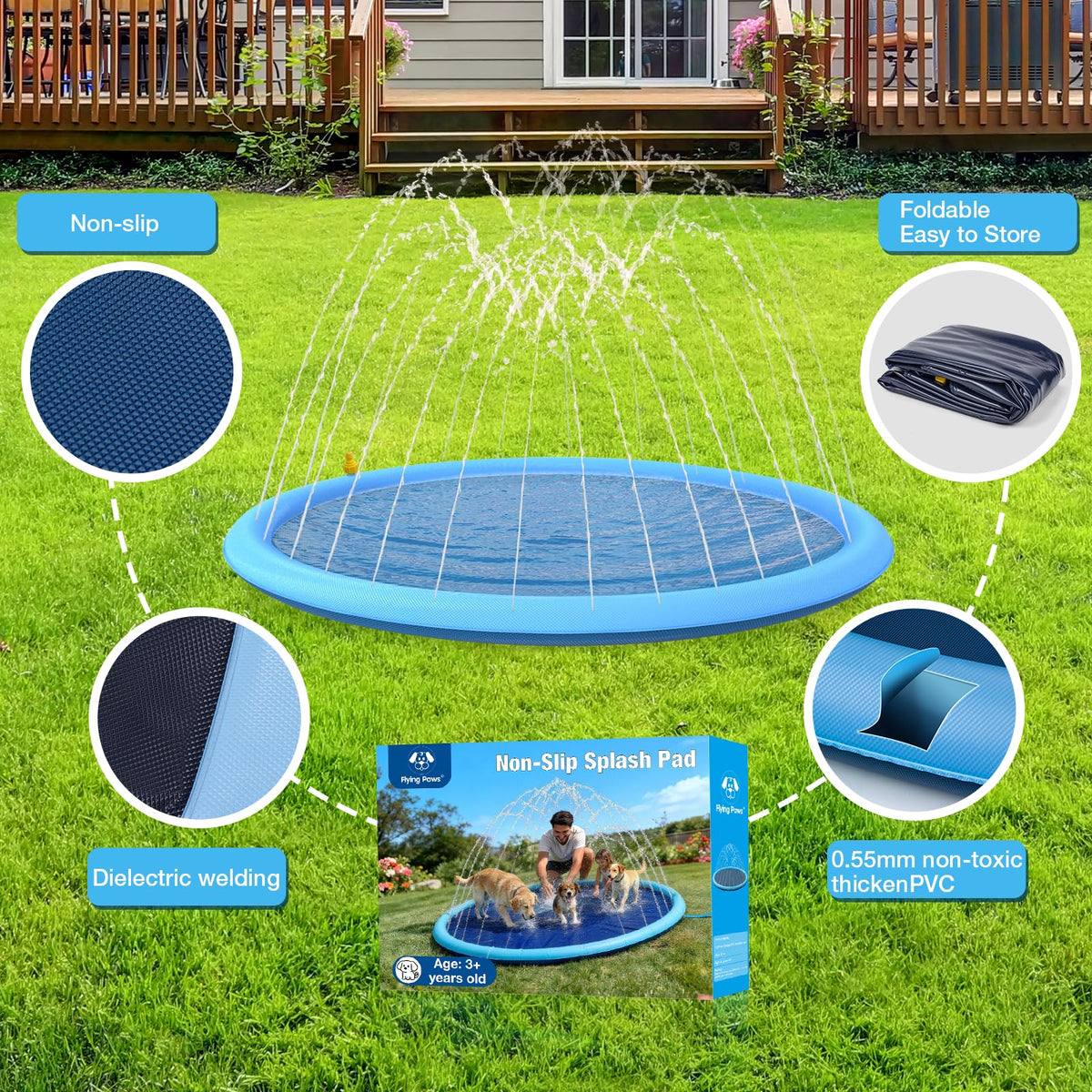 Flying Paws upgraded thick non-toxic PVC demonstrating durable construction for dogs.