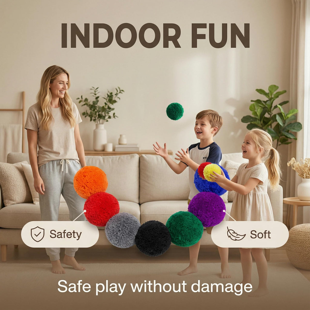 FLYIO 4-inch orange fleece balls ideal for classroom activities.