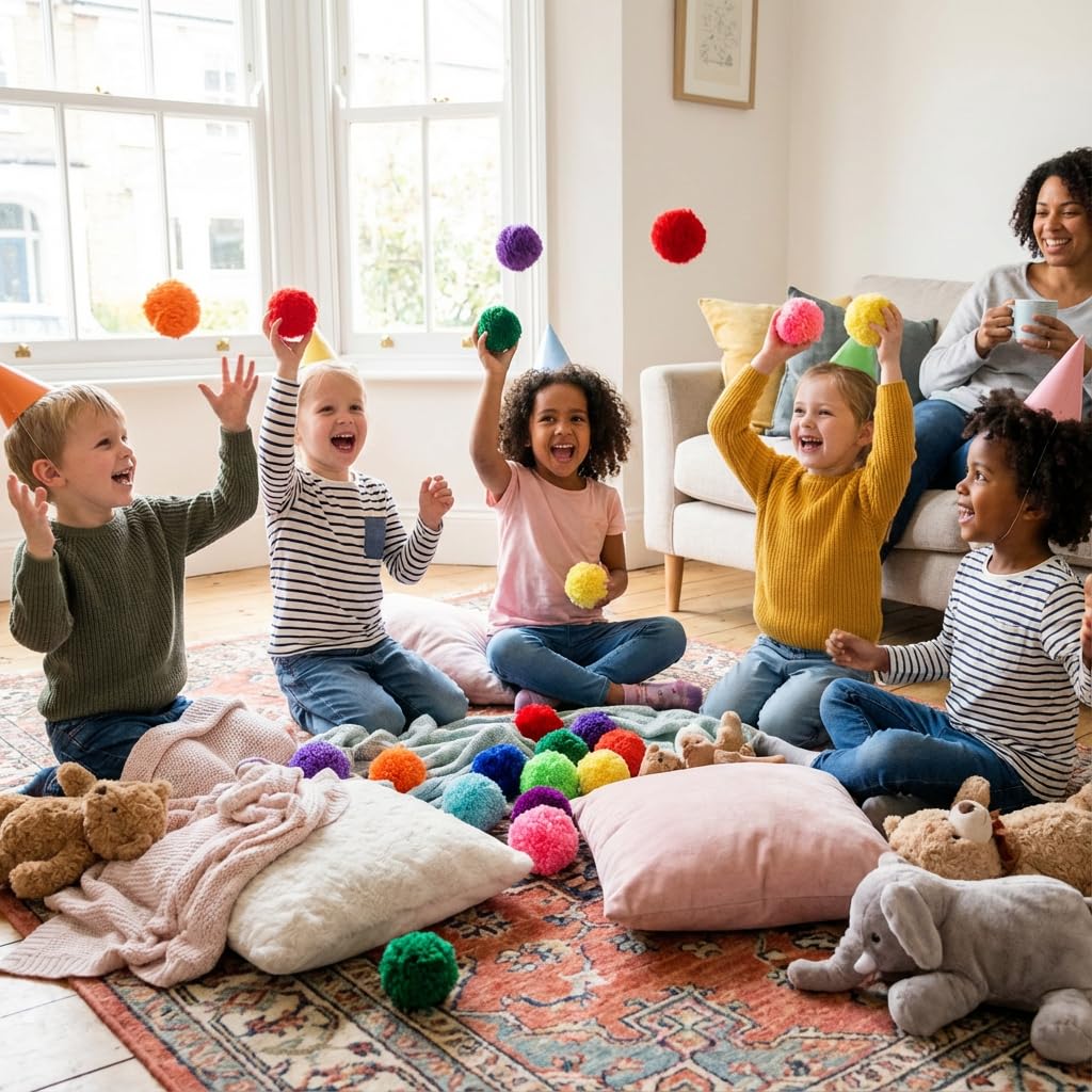 FLYIO purple 4-inch fleece balls minimize indoor damage during play.
