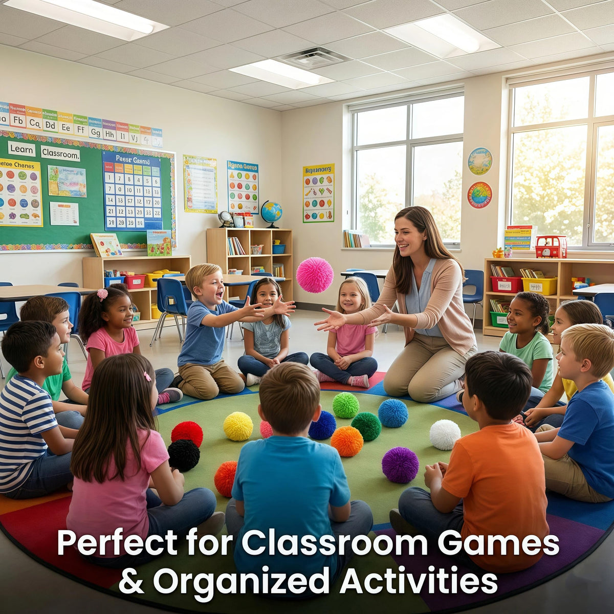 FLYIO red fleece balls support group play and cooperative drills.