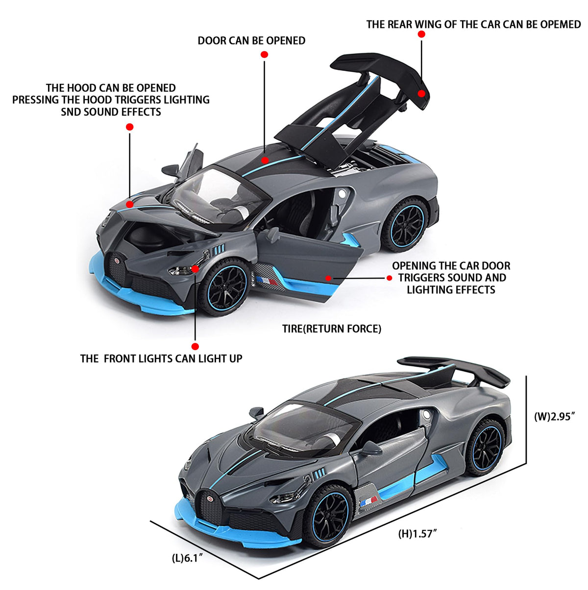 FLYKIRIN 1:32 Bugatti Divo interior detail supports imaginative play