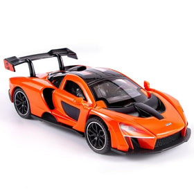 FLYKIRIN McLaren Senna front view with butterfly doors and orange finish, ideal for collectors.