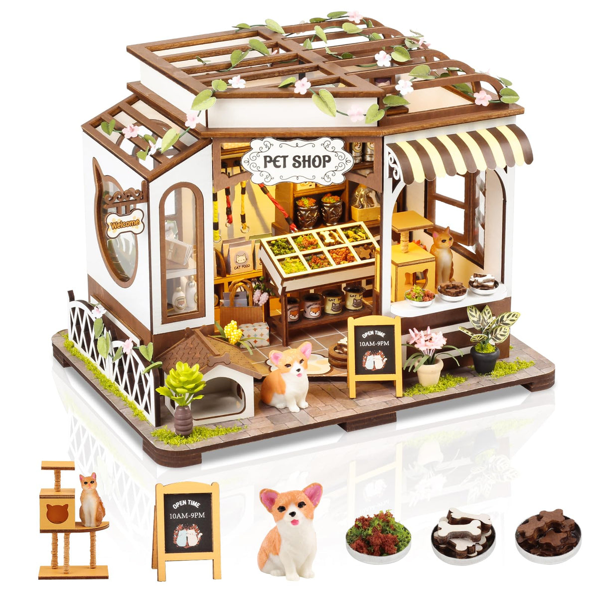 Flynova DIY miniature house kit with LED lights for cozy decor.