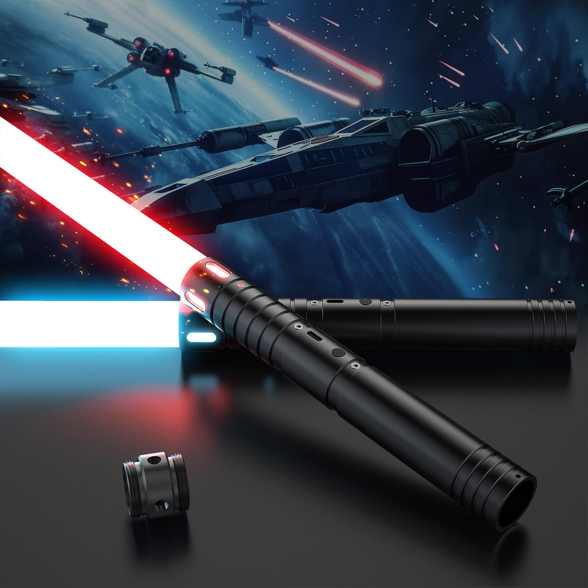 FlyQintess light saber dual blades in action for dynamic cosplay battles.