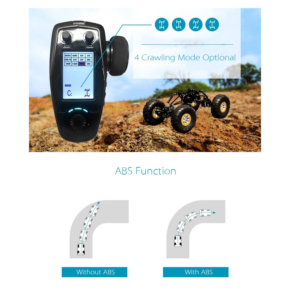 Flysky FS-GT5 CRAWL mode for climbing cars on rough terrain