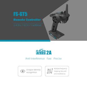 Flysky FS-GT5 transmitter side view highlighting compact design