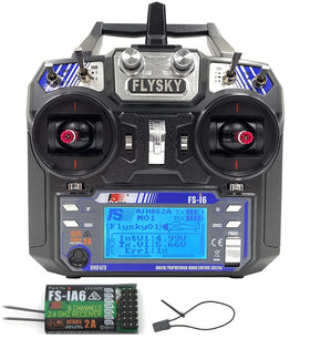 Flysky FS-i6 transmitter front view showing ergonomic grip for precise control