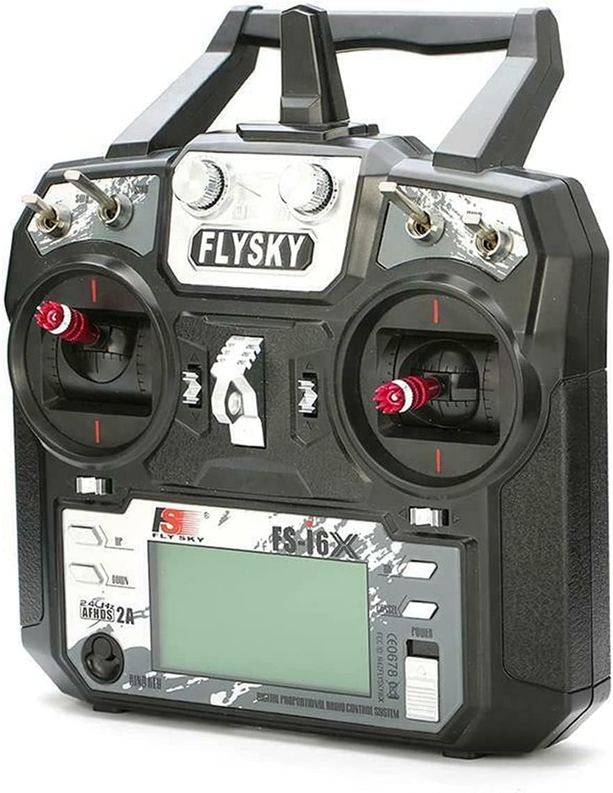 Flysky FS-i6X transmitter side grip showing ergonomic design for long sessions.
