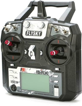 Flysky FS-i6X transmitter side grip showing ergonomic design for long sessions.